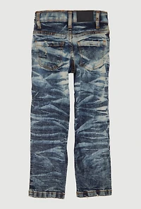 Toddler Boys Distressed Patch and Repair Straight Leg Jeans, Blue, Size 3T
