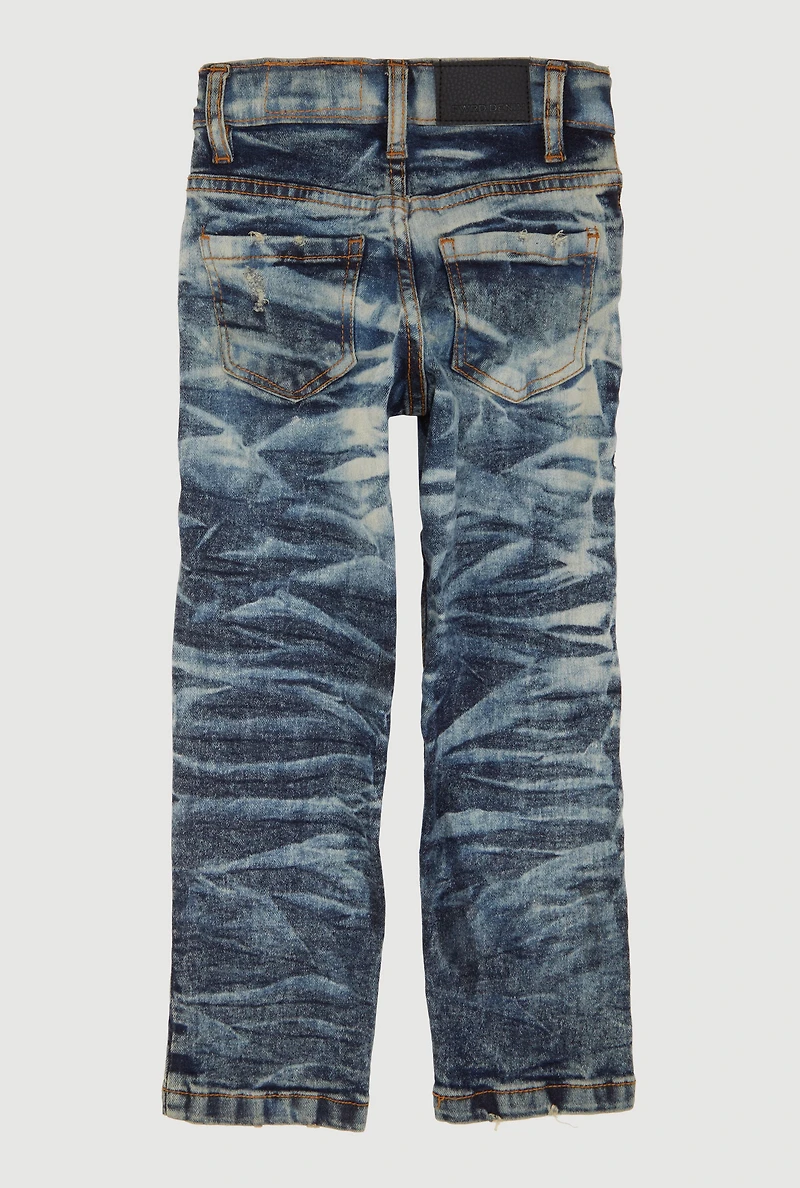 Toddler Boys Distressed Patch and Repair Straight Leg Jeans, Blue, Size 4T