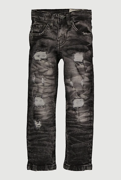 Toddler Boys Whiskered Distress and Repair Skinny Jeans, Black, Size 4T