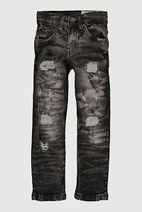 Toddler Boys Whiskered Distress and Repair Skinny Jeans, Black, Size 3T