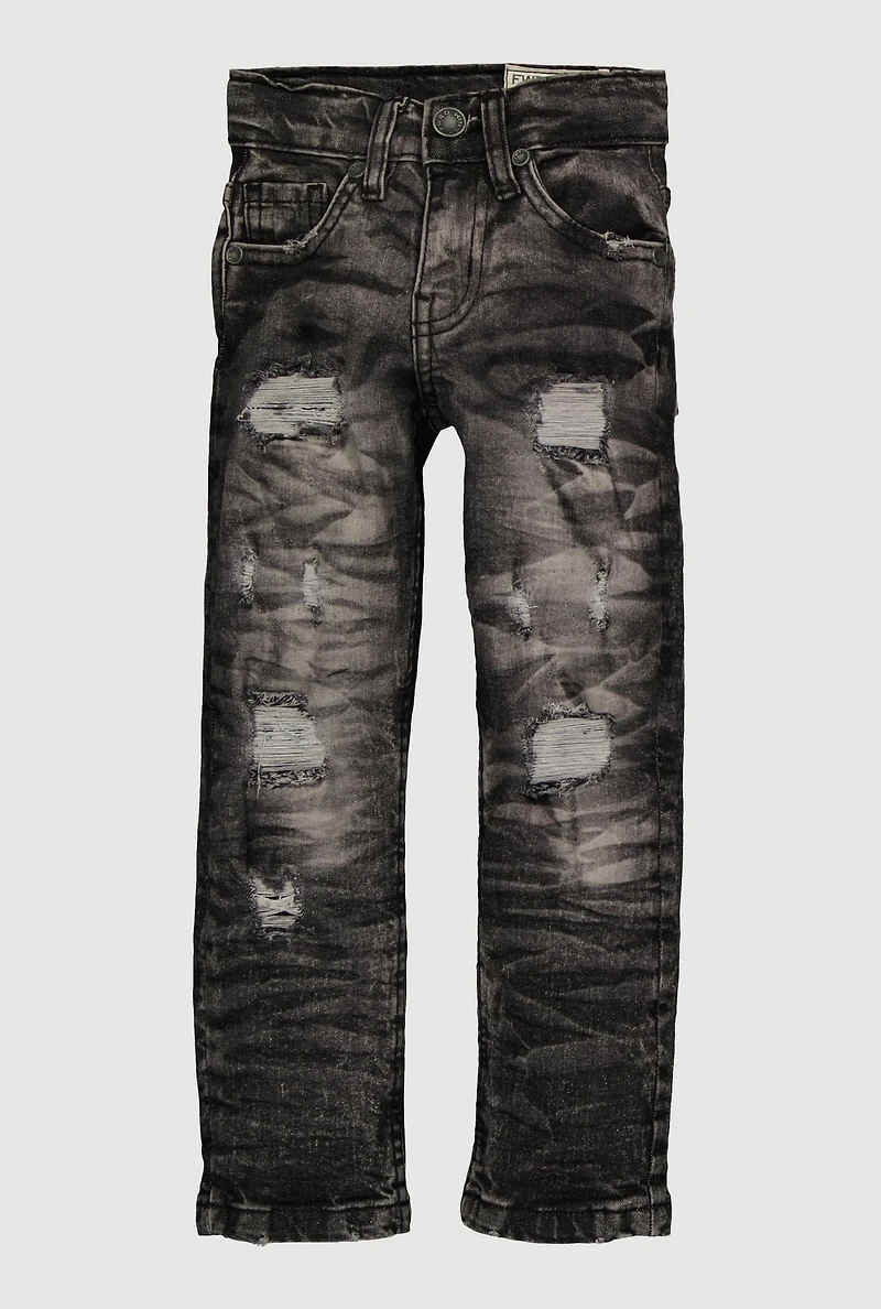 Toddler Boys Whiskered Distress and Repair Skinny Jeans, Black, Size 4T