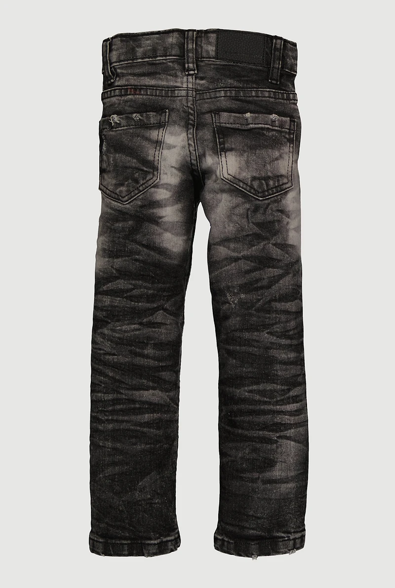 Toddler Boys Whiskered Distress and Repair Skinny Jeans, Black, Size 3T