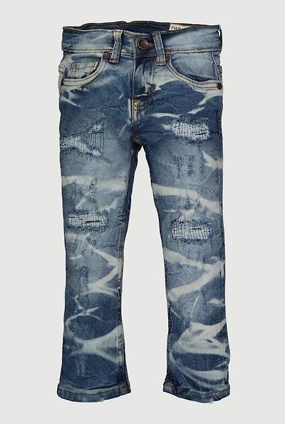 Toddler Boys Distressed Whiskered and Repair Skinny Jean, Blue, Size 2T