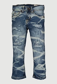 Toddler Boys Distressed Whiskered and Repair Skinny Jean, Blue, Size 2T