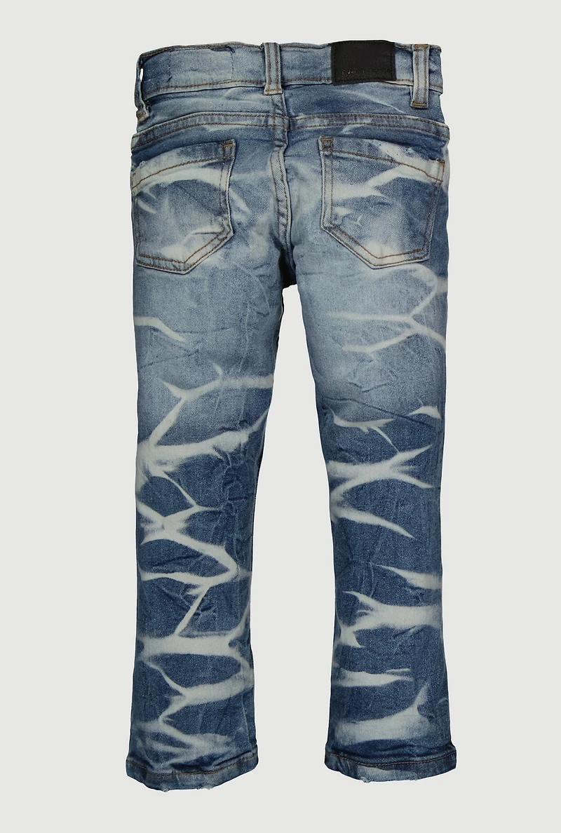 Toddler Boys Distressed Whiskered and Repair Skinny Jean, Blue, Size 2T