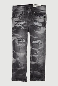Toddler Boys Whiskered Patch and Repair Straight Leg Jeans, Grey, Size 4T