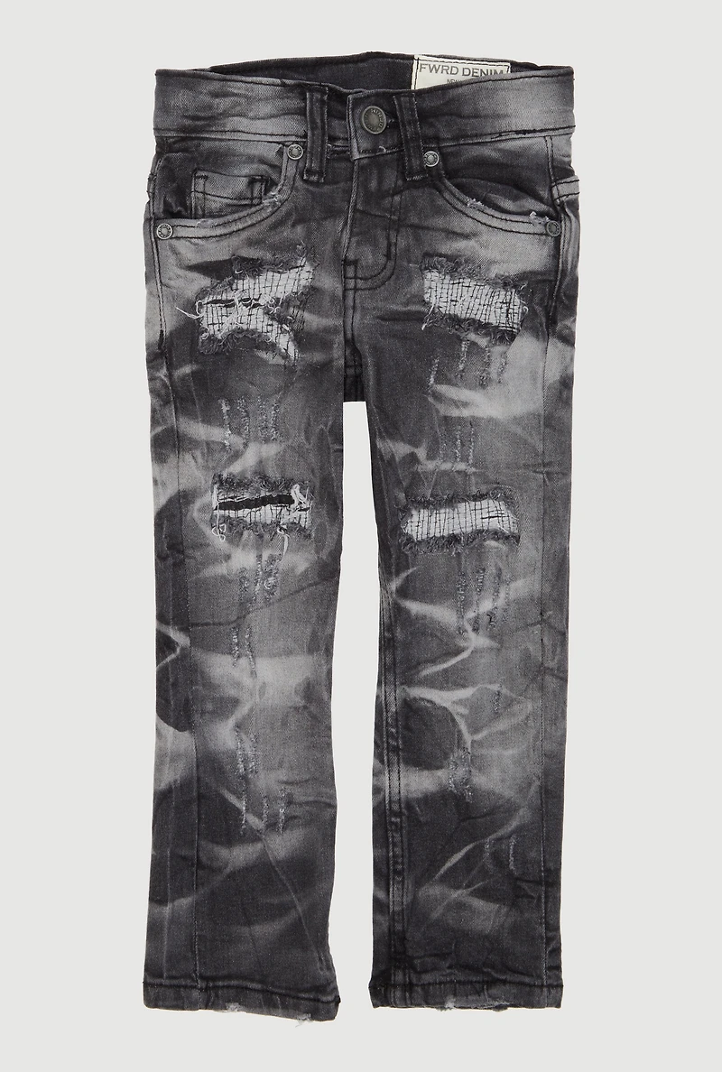 Toddler Boys Whiskered Patch and Repair Straight Leg Jeans