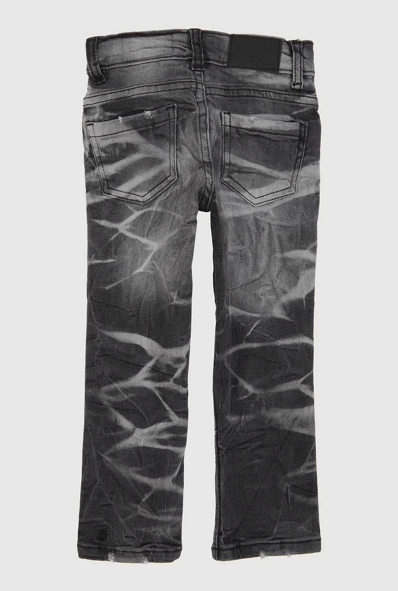 Toddler Boys Whiskered Patch and Repair Straight Leg Jeans, Grey, Size 4T