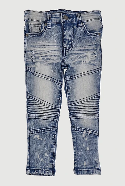Toddler Boys Distressed Whiskered Moto Jeans