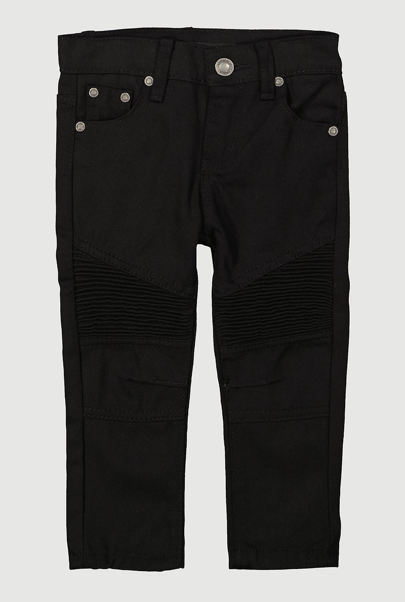 Toddler Boys Straight Leg Decorative Stitch Moto Jeans, Black, Size 4T