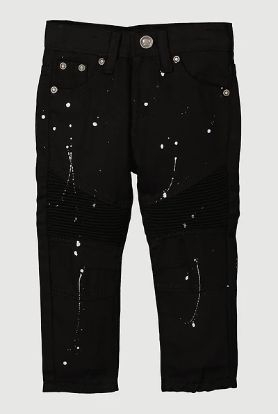 Toddler Boys Paint Splatter Print Moto Jeans, Black, Size 2T