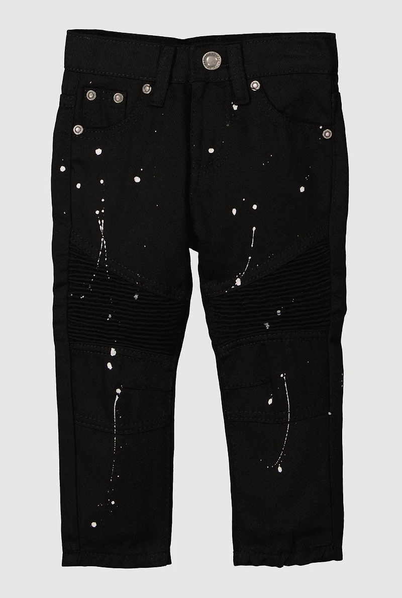 Toddler Boys Paint Splatter Print Moto Jeans, Black, Size 4T