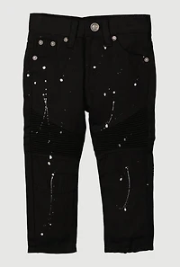 Toddler Boys Paint Splatter Print Moto Jeans, Black, Size 4T