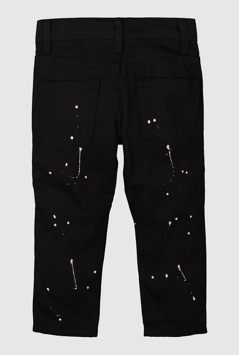 Toddler Boys Paint Splatter Print Moto Jeans, Black, Size 2T