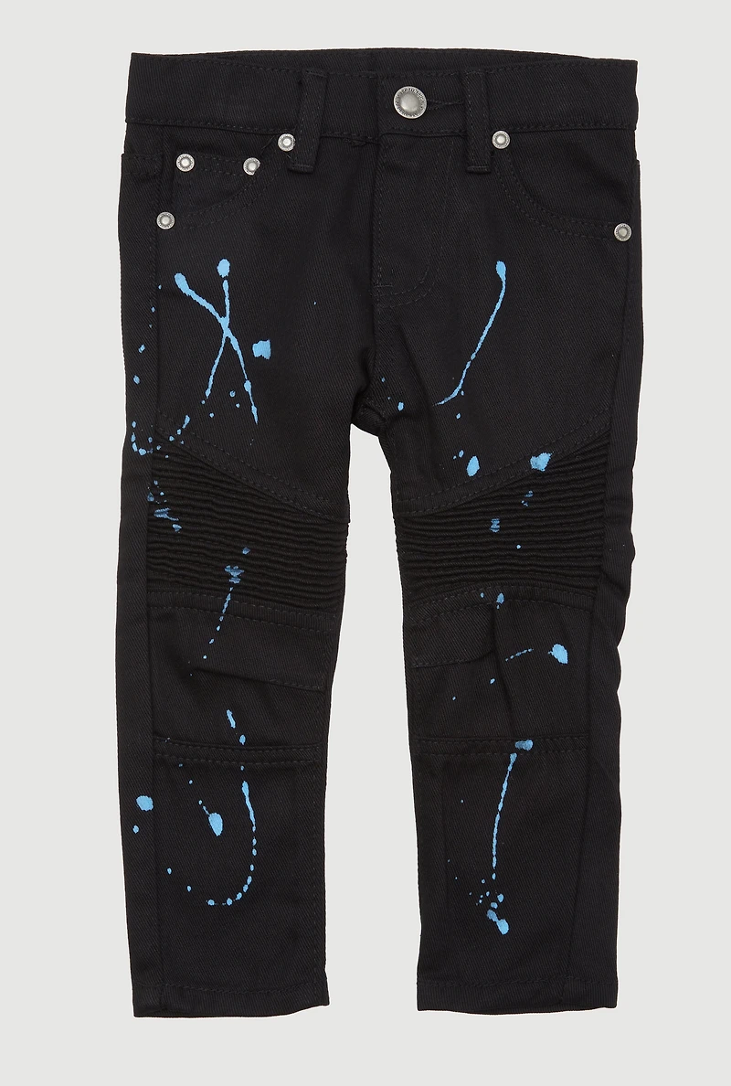 Toddler Boys Paint Splatter Graphic Moto Jeans, Black,