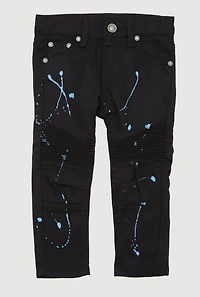 Toddler Boys Paint Splatter Graphic Moto Jeans, Black,