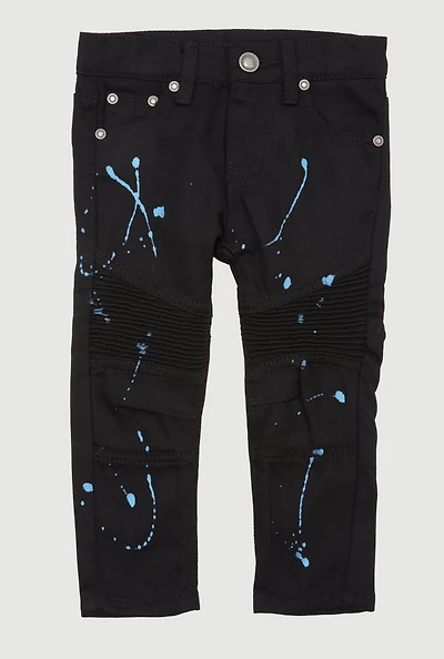 Toddler Boys Paint Splatter Graphic Moto Jeans, Black, Size 4T