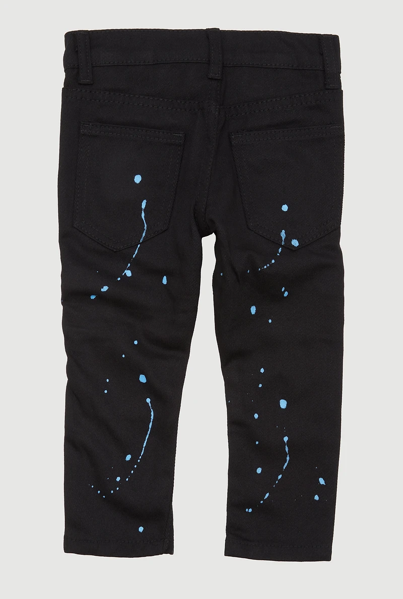 Toddler Boys Paint Splatter Graphic Moto Jeans, Black,