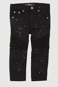 Toddler Boys Paint Splatter Straight Leg Moto Jeans, Black, Size 4T