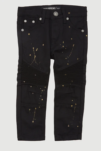 Toddler Boys Paint Splatter Straight Leg Moto Jeans, Black, Size 4T