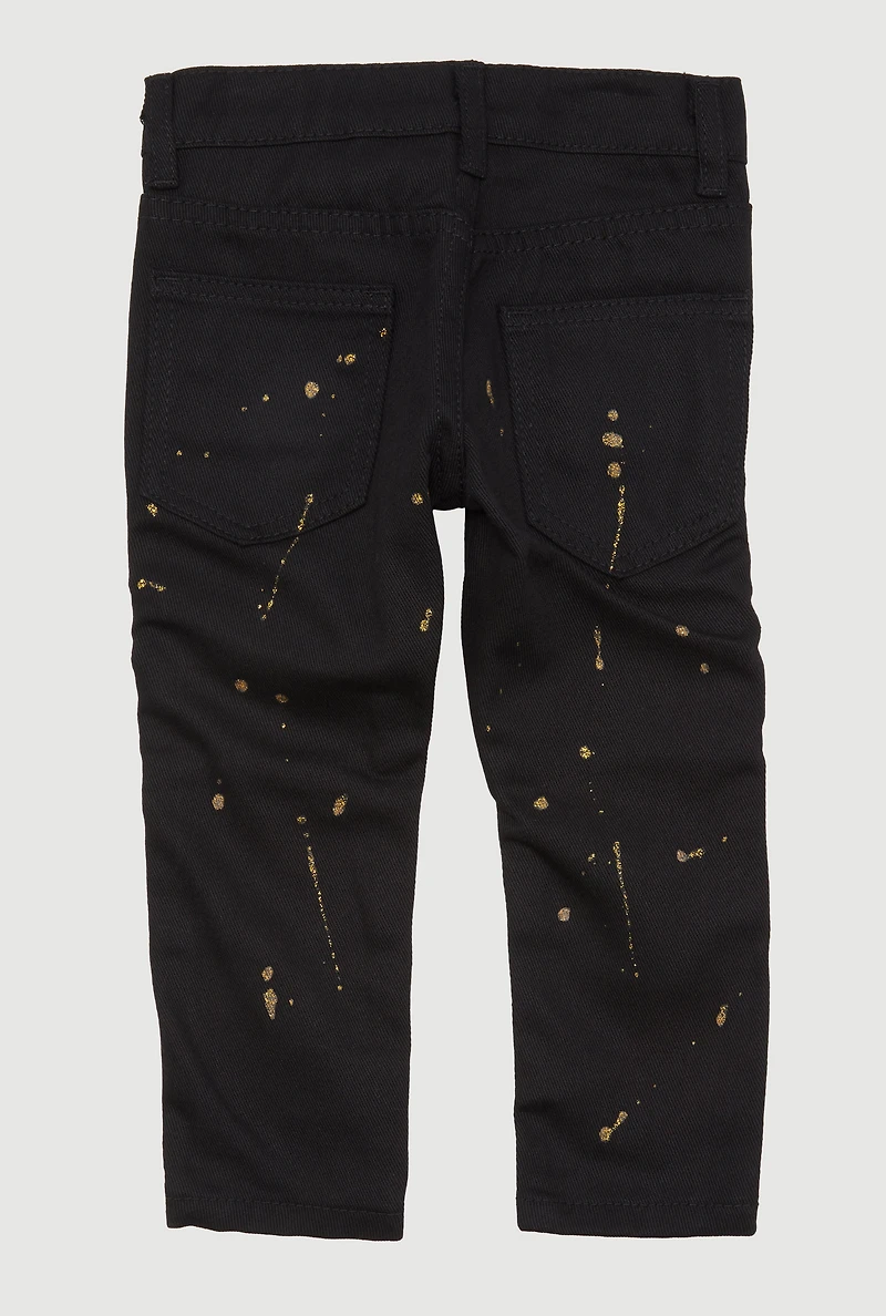 Toddler Boys Paint Splatter Straight Leg Moto Jeans