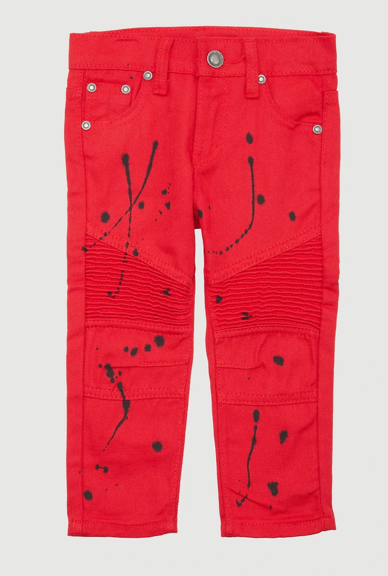 Toddler Boys Paint Splatter Moto Jeans, Red, Size 3T