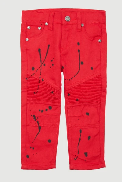 Toddler Boys Paint Splatter Moto Jeans, Red, Size 3T