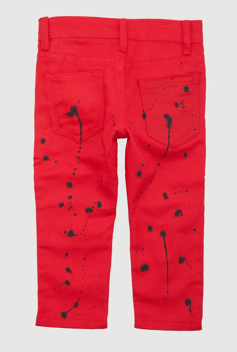 Toddler Boys Paint Splatter Moto Jeans, Red, Size 3T