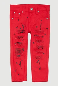 Toddler Boys Paint Splatter Patch and Repair Jeans, Red, Size 3T