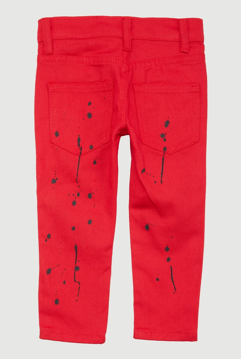 Toddler Boys Paint Splatter Patch and Repair Jeans, Red, Size 3T