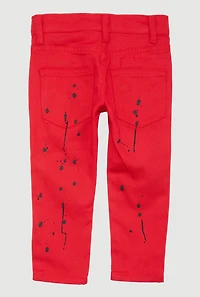 Toddler Boys Paint Splatter Patch and Repair Jeans, Red, Size 3T