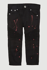 Toddler Boys Straight Leg Paint Splatter Moto Jeans, Black, Size 2T