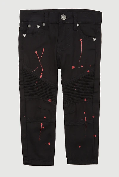 Toddler Boys Straight Leg Paint Splatter Moto Jeans, Black, Size 2T