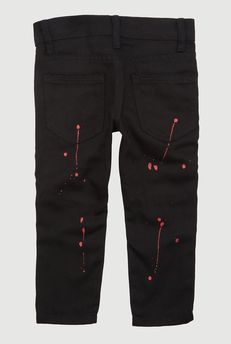 Toddler Boys Straight Leg Paint Splatter Moto Jeans, Black,