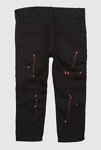 Toddler Boys Straight Leg Paint Splatter Moto Jeans, Black,