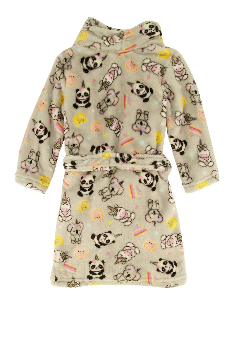 Toddler Girls Unicorn Robe with Sherpa Slippers, Grey, Size 3T