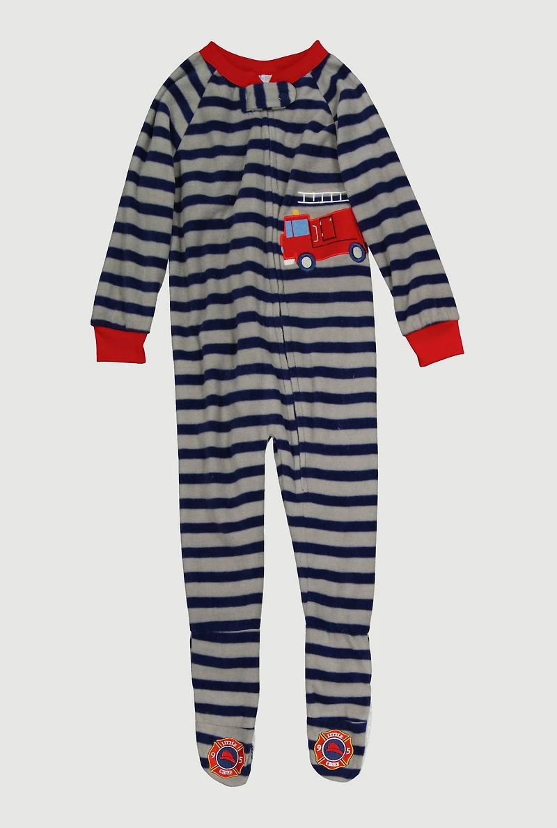 Toddler Boys Printed Pattern Fleece Footed Pajamas