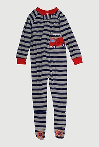 Toddler Boys Printed Pattern Fleece Footed Pajamas