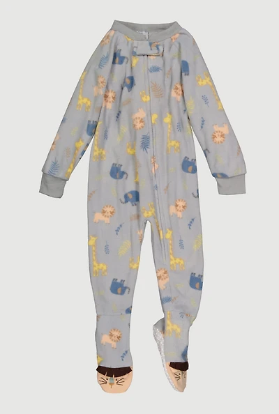 Toddler Boys Printed Pattern Fleece Footed Pajamas