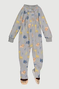 Toddler Boys Printed Pattern Fleece Footed Pajamas