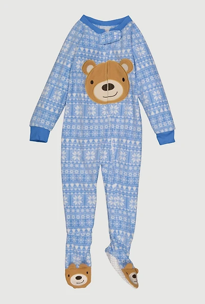 Toddler Boys Printed Pattern Fleece Footed Pajamas, Blue, Size 4T