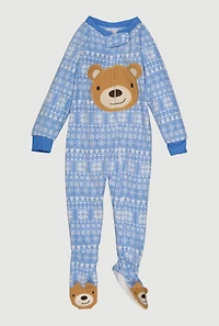 Toddler Boys Printed Pattern Fleece Footed Pajamas, Blue, Size 4T