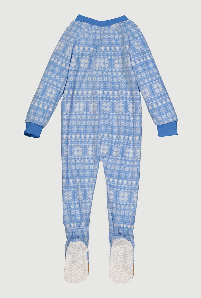 Toddler Boys Printed Pattern Fleece Footed Pajamas, Blue, Size 4T