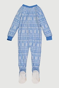 Toddler Boys Printed Pattern Fleece Footed Pajamas, Blue, Size 4T