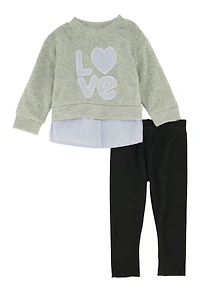Baby Girls 12-24M Love Striped Hem Sweatshirt and Leggings
