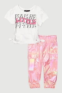 Baby Girls 12-24M Mamas Little Bestie Graphic Tee and Joggers, Multi, Size 18M