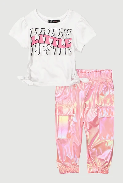 Baby Girls 12-24M Mamas Little Bestie Graphic Tee and Joggers, Pink, Size 24M