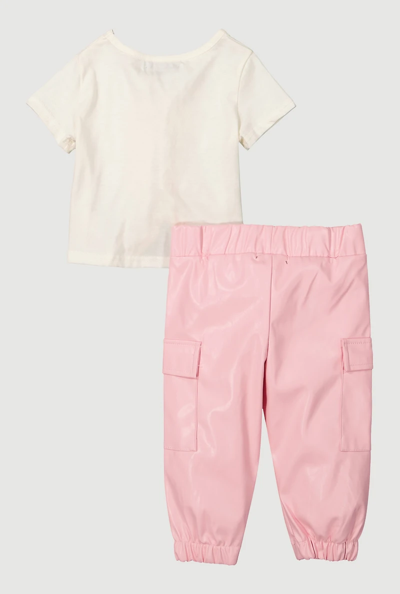 Baby Girls 12-24M Daddys Girls Graphic Tee and Faux Leather Cargo Joggers, Pink, Size 24M