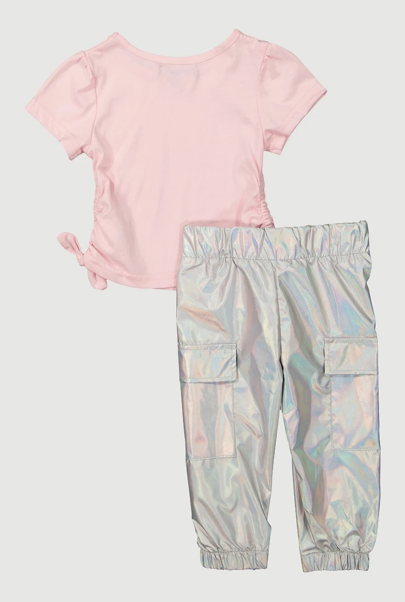 Baby Girls 12-24M Iridescent Bear Graphic Tee and Cargo Joggers