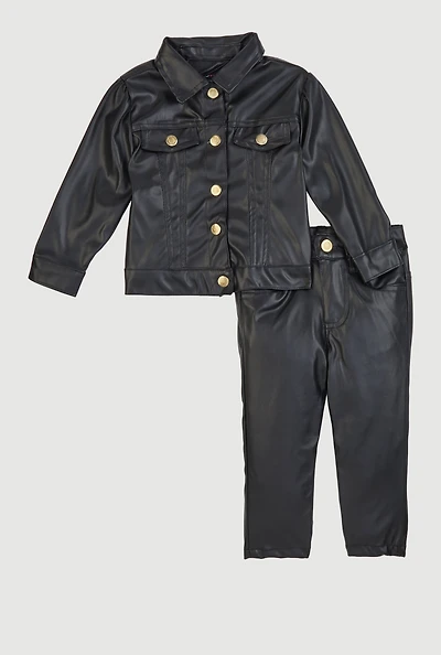 Baby Girls 12-24M Faux Leather Button Front Shirt and Pants